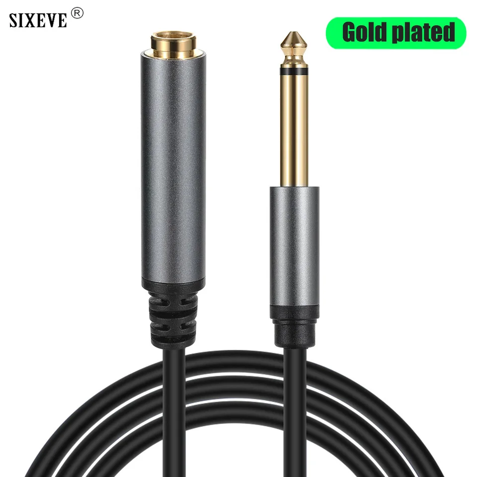 Zlatý 6,35 mm až ženský zvukový kábel Mono Jack pre zosilňovač mixéry elektrický bubnový gitara 6,5 ​​6,35 mm 1/4 palca konektor