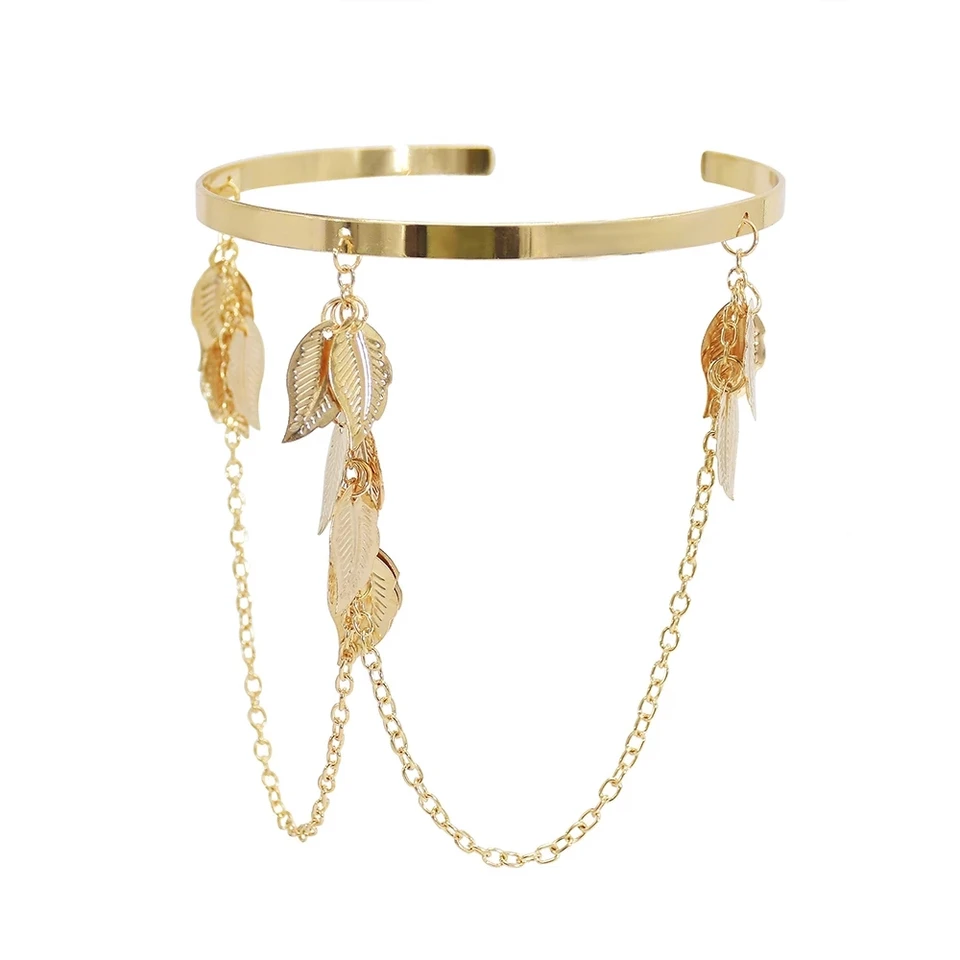 Zlatý farebný list otvorené náramky Cuff Cuff pre ženy Swirl Charm Armlet Grécka bohyňa ramená náramky ženské šperky doplnky