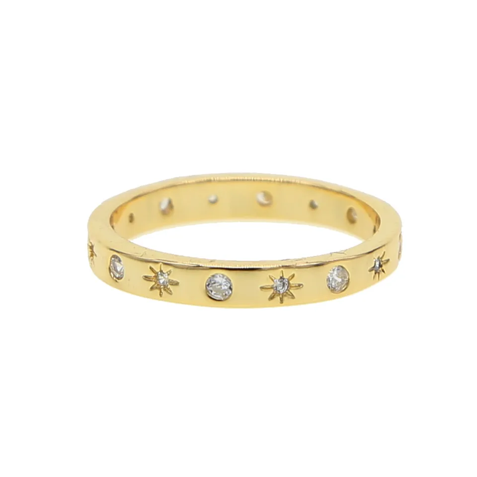 Zlatý farebný prsteň pre ženy Starburst Cz Design jednoduché klasické módne šperky
