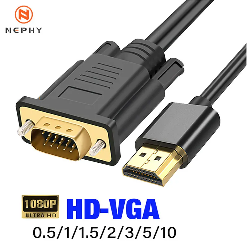 Zlatý HDMI na VGA Adapter Connecto Line Converter Cable Cable FHD 1920*1080p pre počítač prenosný počítač PC TV Monitor Long 10m