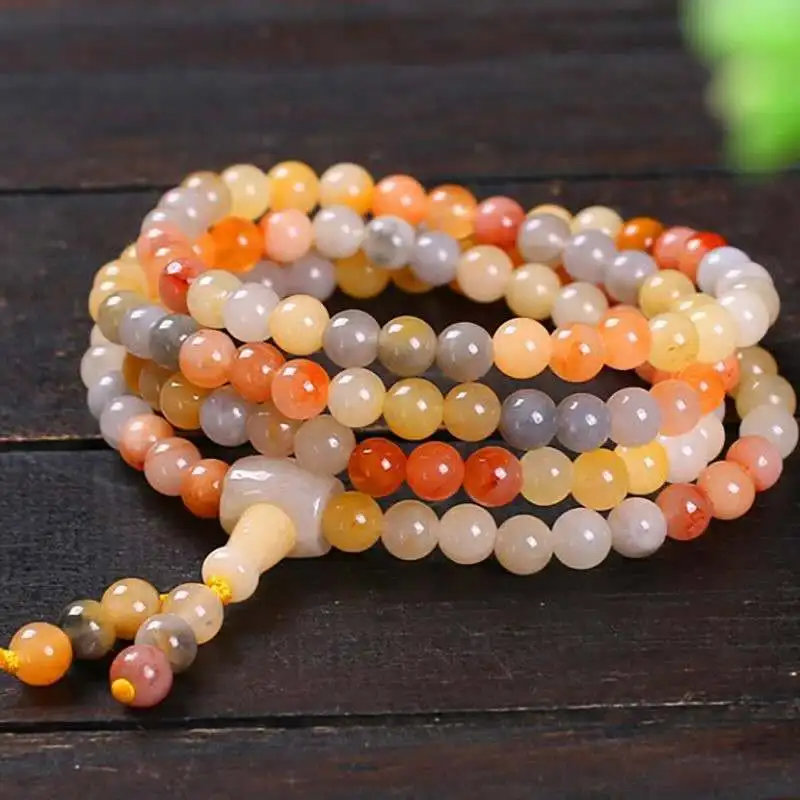 Zlatý hodvábny jade náramok 6 mm okrúhly guľôčkový náhrdelník Topaz Tricolor 108 náramkov