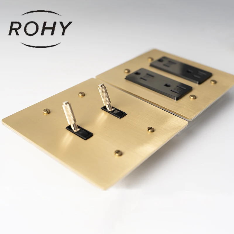 Zlatý mosadzný panel American Standard ul mosadz rýbla prepínač Hotel Hotel 3way Switch 15a GFCI USB Socket 110V Dommable LED stmieva LED