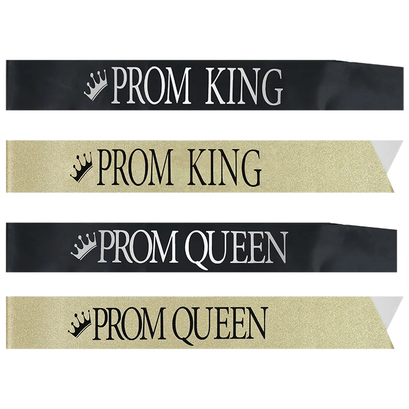 Zlatý prom kráľ a prom kráľovná satéínová shash promócia Party School Prom Decor Supplies 2024 blahoželám promócie Photo rekvizity