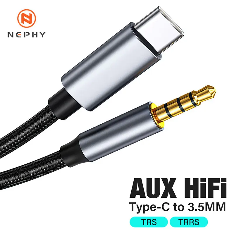 Zlatý USB Typ C až 3,5 mm TRRS 4 Pólový kábel pre iPhone 15 Samsung slúchadlá Car Hifi Stero Music Audio Jack Connector Connector