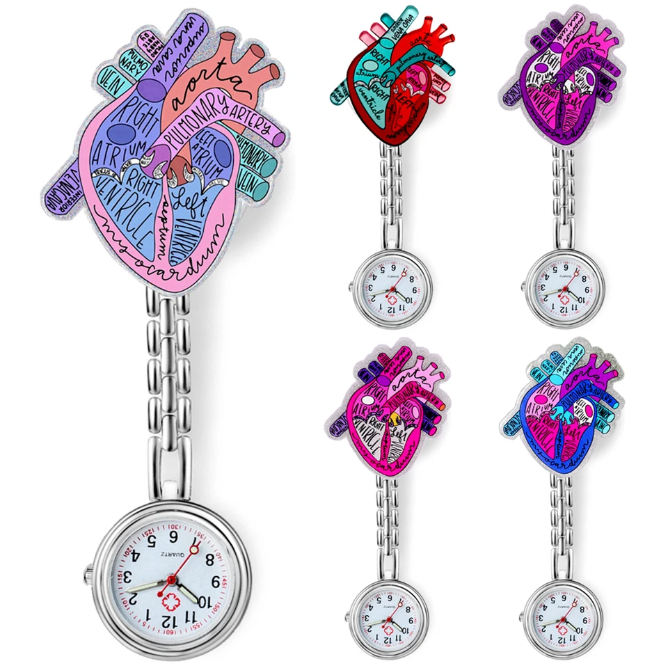Zliatina tenký trblietavý tvar srdca Schéma unisex žien pánske sestry Doctor Doctor Hospital Študenti medicíny FOB Pocket Watches