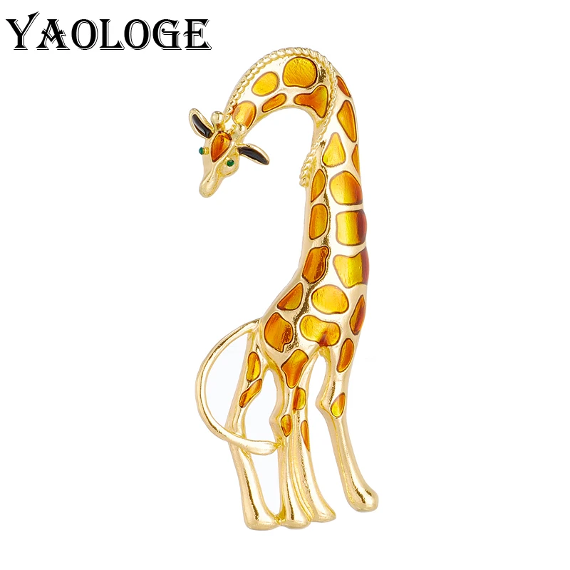 Zliatina zliatiny Yaologe Big Giraffe Brošes Ženy Unisex nový dizajn 2-farebné dlhé jelene Zvieracie klopne odznaky Paty Casy Pins Darčeky
