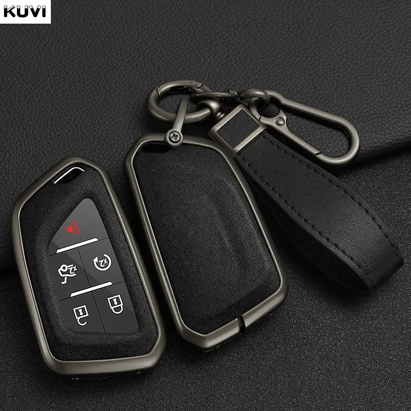 Zliatinové kožené auto kľúčové puzdro pre puzdro pre puzdro pre Cadillac Escalade CT4 CT4-V CT5 XTS CT6 C8 pre GMC Yukon 2021 2022 príslušenstvo