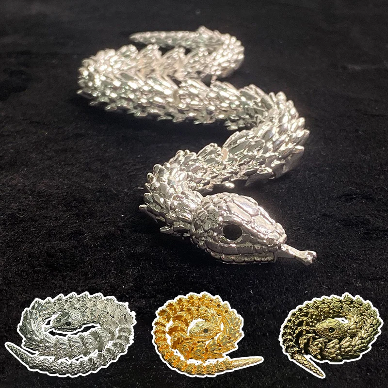 Zliatiny 3D tlačené hadie draka Ornament Kov kĺbový kĺb Movinačný had model simulácia Viper hračky zliatiny zliatiny remeselníka
