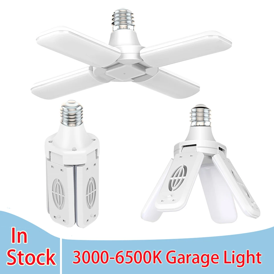 Zložiteľné LED garážové svetlo E27 85-265V Domáci stropný žiarovky 3/4 Uhol čepele Nastaviteľné svetlá Light studené/teplé biele 3000-6500k