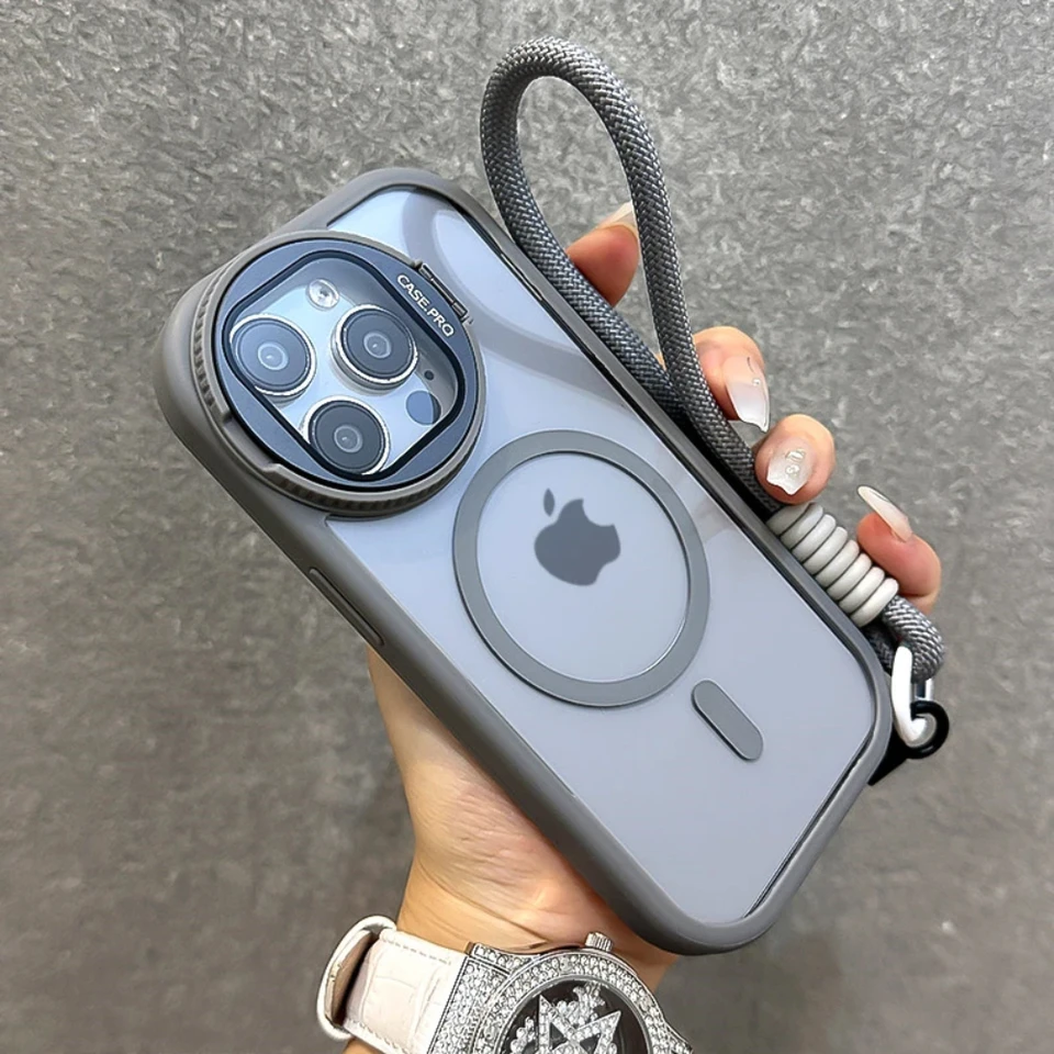 Zložitý sklenený šošovkový stojan Magnetické priehľadné puzdro pre iPhone 16 15 14 13 12 11 11 Pro Max pre magsafe zápäsný remienok proti nárazu odolný
