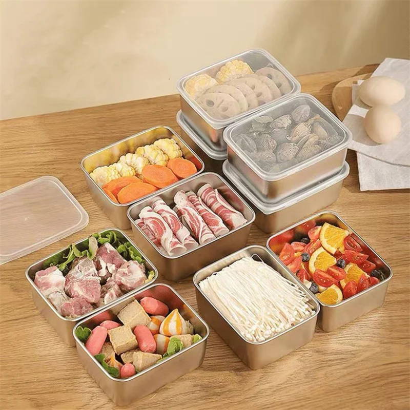 Zložka z nehrdzavejúcej ocele Skladovanie podávacích podnosov obdĺžnikovej klobásy ovocná misa s krytom organizátorom kuchyne FoodContainer