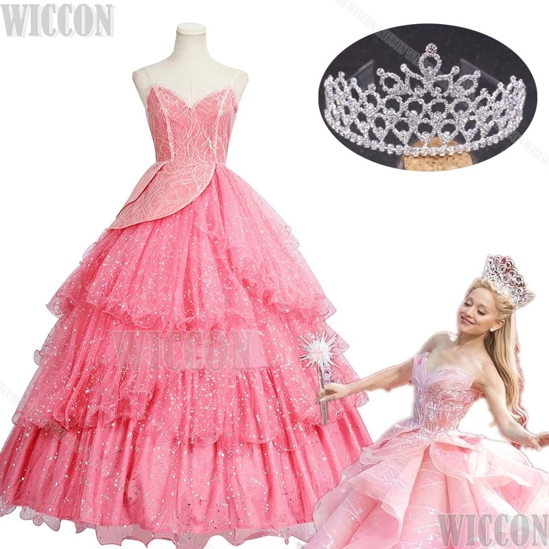 Zlá Glinda Pink Ball Gown Gown Evening Dress Cosplay čarodejnícke kostýmové oblečenie 2024 filmová párty princezná Shinning Roleplay Prispôsobená