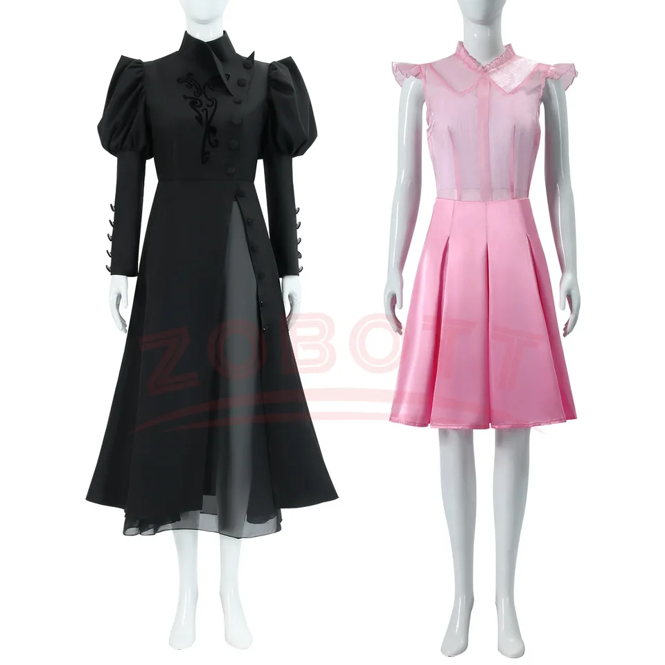 Zlé cosplay čarodejnice kostýmy Glinda Elphaba Gotic Clothess Film Party Roug Rout Suit Black Dress Rout Hat 2024 Nový