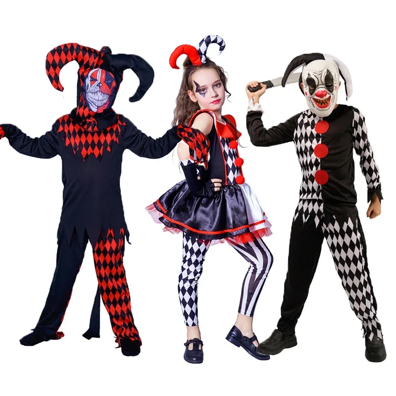 Zlé klaun kostýmy Halloween Party Scary Clown Suit Purim Role Play Horror Outfits Cosplay kostým pre deti dievčatá chlapci chlapci fafjlgjs
