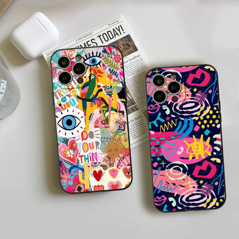 Zlé očné ilustrácie telefónne puzdro pre iPhone 15 14 11 12 Pro 8 7 15 Plus 13 Pro Max xr xs Mini čierne mäkké kryty