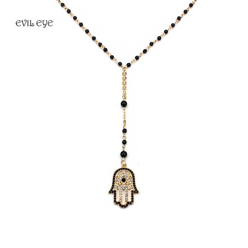 Zlé očné móda čierne korálky Náhrdelník Zlo Eye Eye Hamsa Charm s homárskou sponou nastaviteľný náhrdelník Najlepšie šperky pre ženy dievča