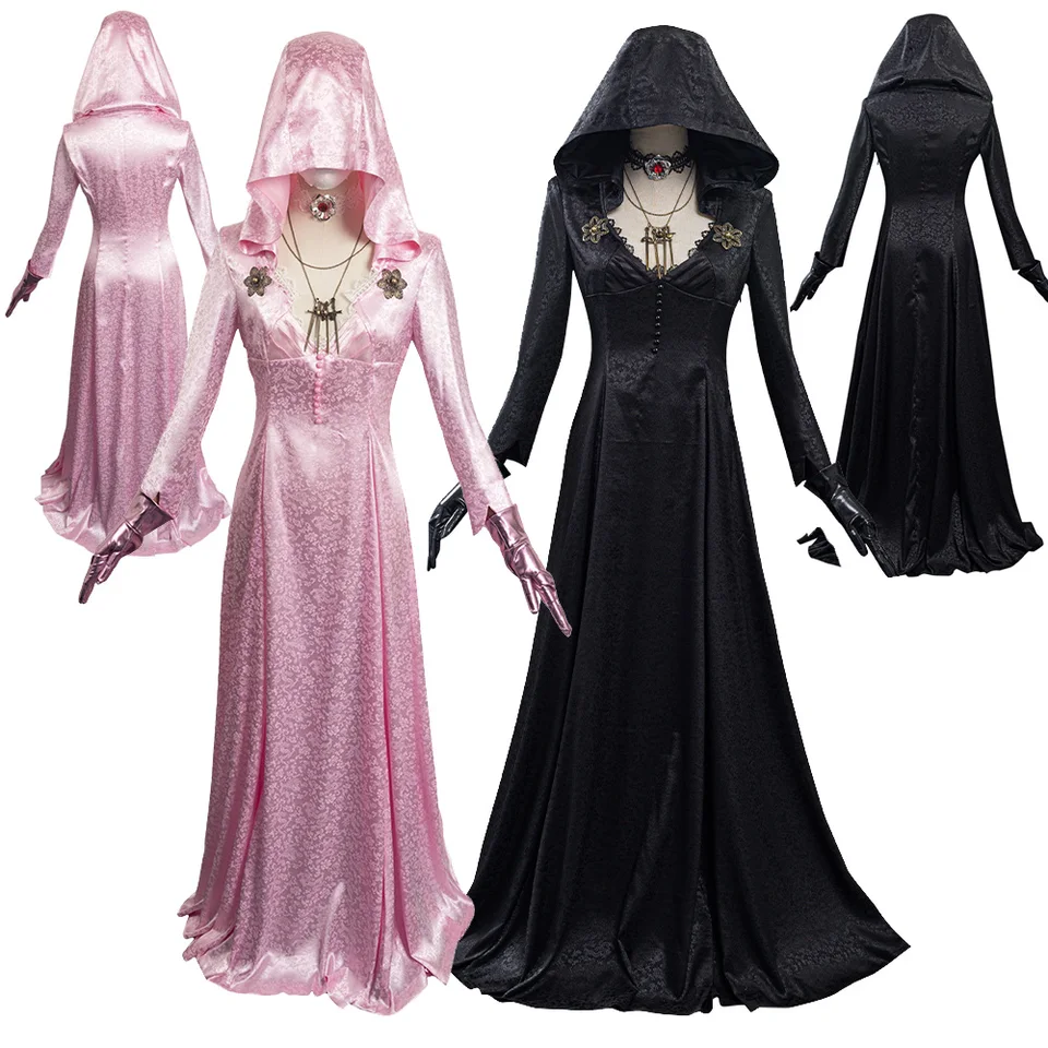 Zlý cosplay dedina kostým upír lady čierne šaty ženské ružové oblečenie sukňu outfits Fantasia Halloween Carnival Party Suit