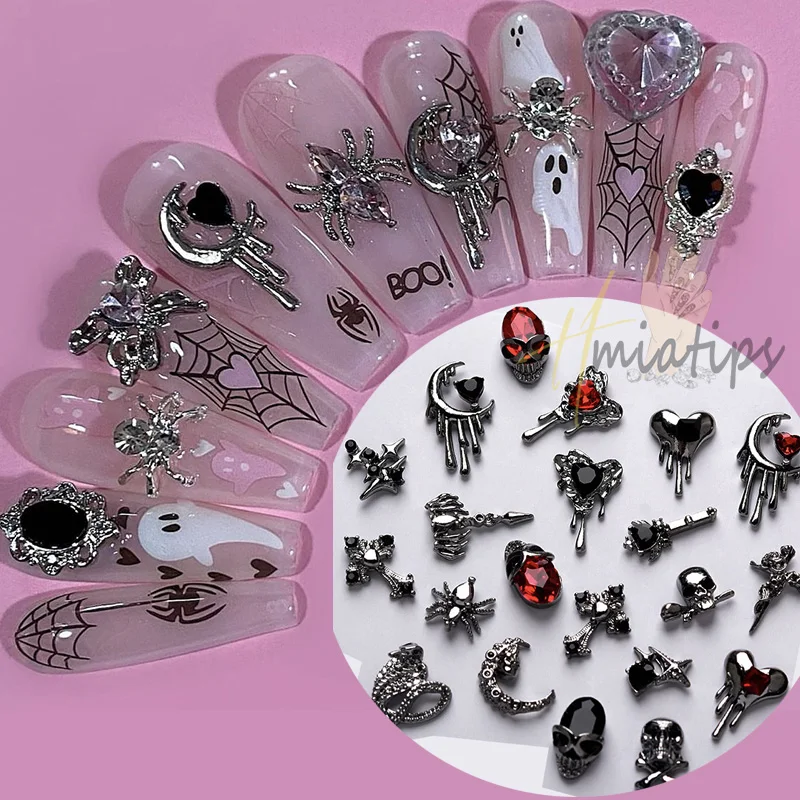 Zmiešajte 30ks punk štýl Halloween na nechty Charms zliatiny Ghostface Cross Star 3D Nail Charm Rhinestone Jewelry Decor Doplnok