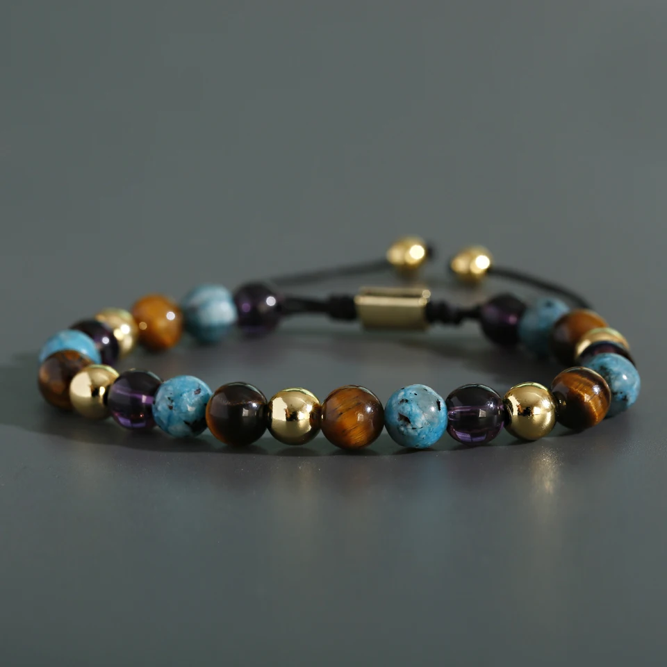 Zmiešajte náramky z prírodného kameňa pre ženy muži muži Tiger Eye Onyx Energy Liečenie korálkových ručných náramkov nastaviteľné darčeky na jogu šperky