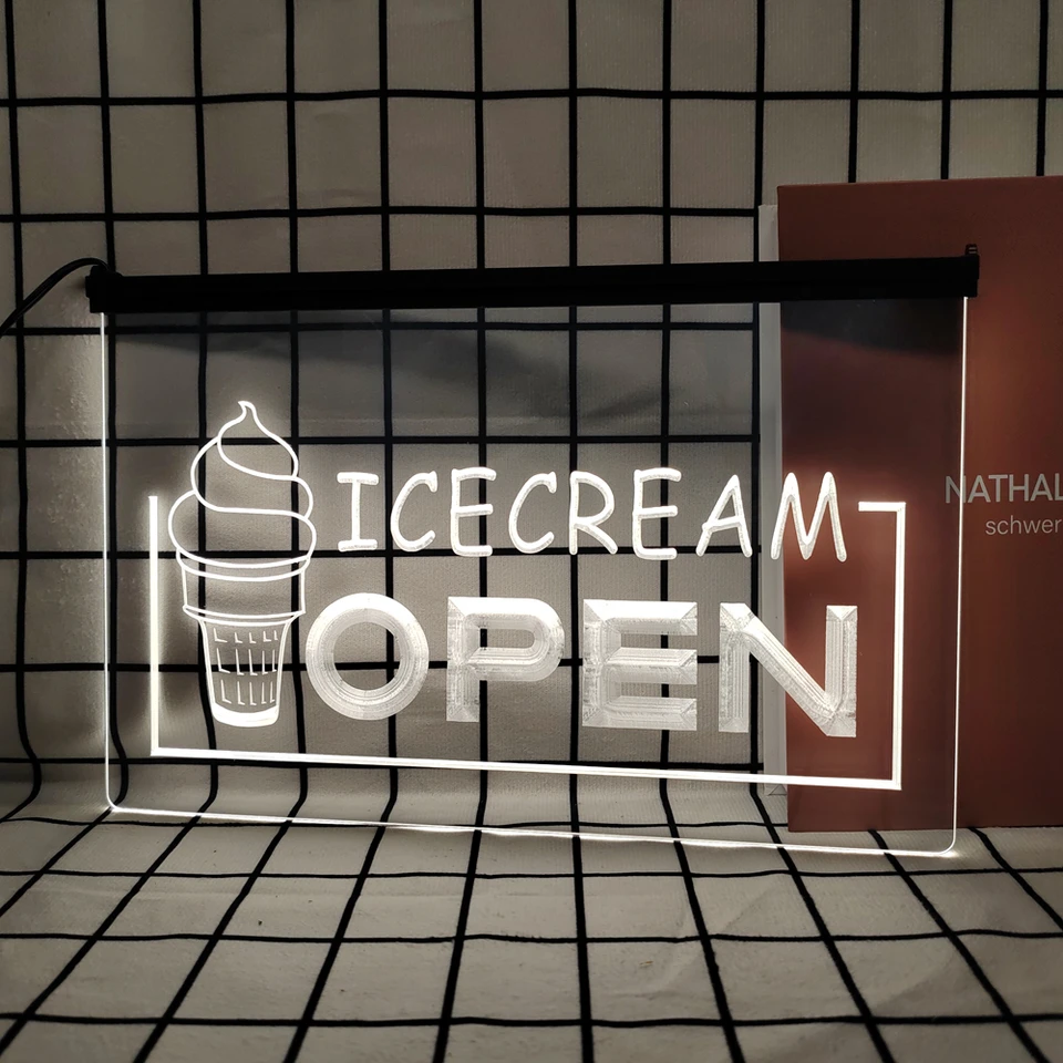 Zmrzlinový obchod Open Retro Led Neon Sign Home Decor s vintage plakety a plagáty pre miestnosť Office Farmhouse