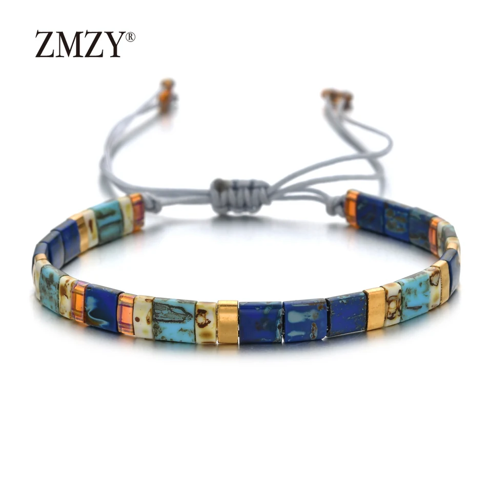 Zmzy retro štvorcové sklenené korálky náramok České ručné vyrábané Miyuki Tila náramok Trend Trendy nastaviteľné pánske náramky priateľ priateľ