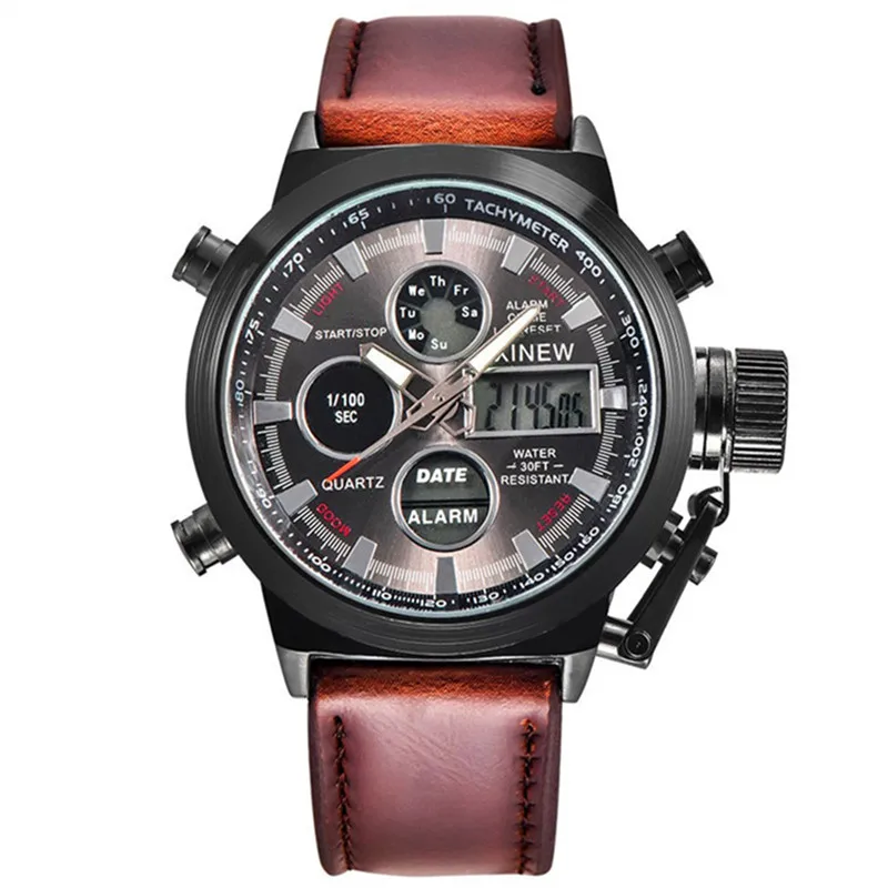 Značka chronograf Business Watch for Men Fashion kožená kapela Alarm Stopwwatch Multifunkčný pohyb elektronických hodín čierny