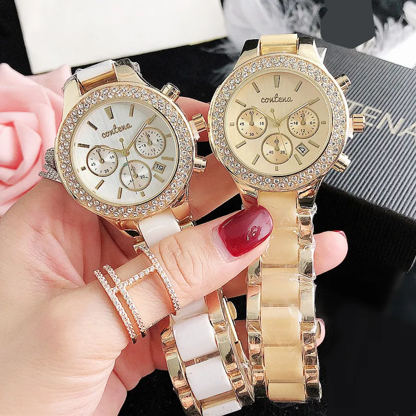Značka Contena Dámska hodinky Top Luxury Crystal Rose Gold hodinky pre ženy Quartz náramok náramok módne hodiny Montre femme