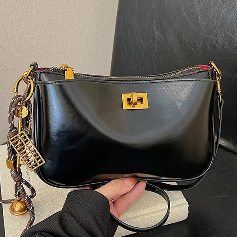 Značka Cowhide Gold Lock Bag Luxury Designe High-end Retro podpazu