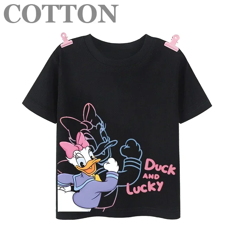 Značka Disney Mickey Donald Duck Fashion Casy Girls Top Detské detské rukávy Kid Cotton Tričko Cute Baby Tee Cartoon Tshirt