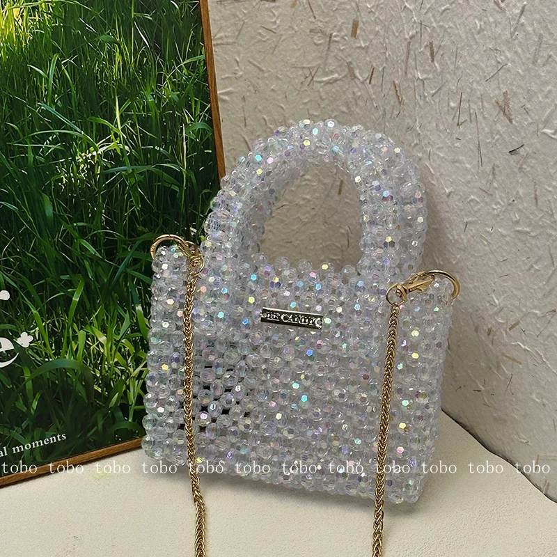 Značka dizajnér korálky Ramery Bag 2023 Lesklý roztomilý akrylové korálkové peňaženky a držiaky Ladies Domáce bling dizajnér letné tašky