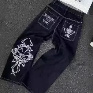 Značka prílivu Úplne vyšívaná výbušná výbušná úplnú lebku bavlnu Castl Cast Pants Pánske priame nohavice Tide Príležitostné kombinézy