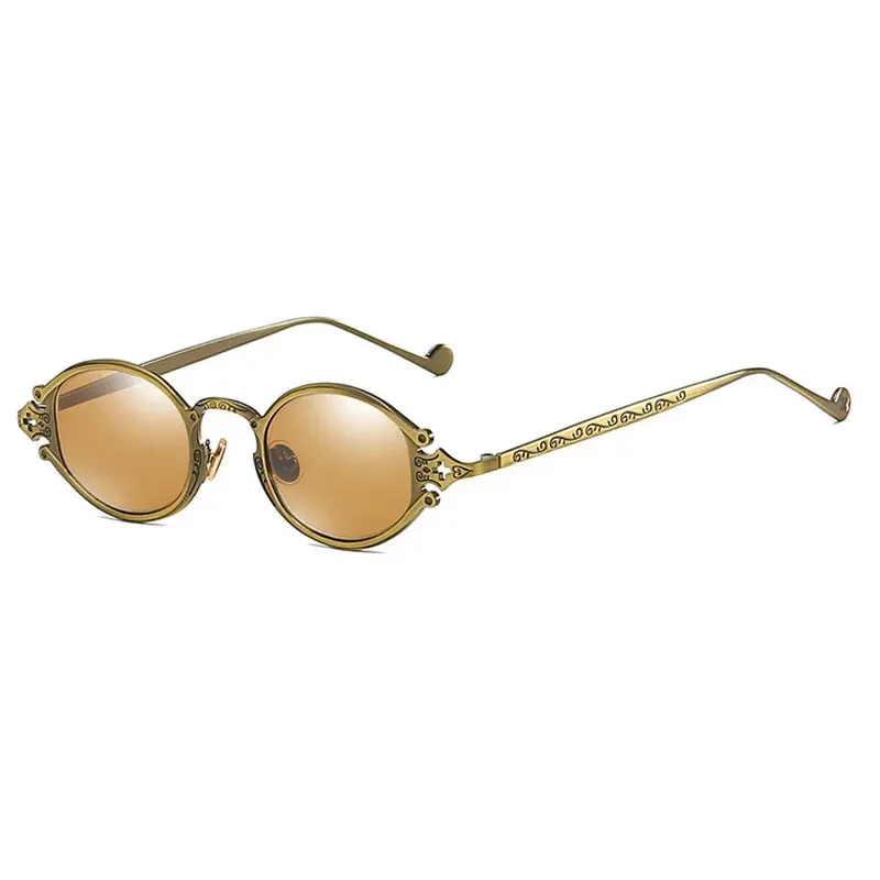 Značka pánske dámske luxusné zlaté kovové dizajnérske dizajnérske slnečné okuliare oválne okrúhle gotické slnečné okuliare retro vintage parné punkové slnečné okuliare