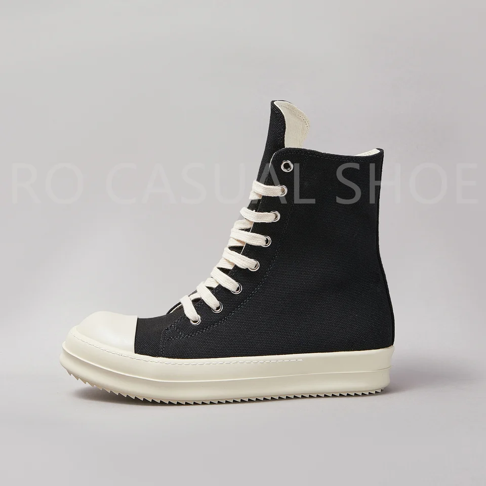 Značka Ricks Casual Black Canvas Men Shoe High Top Women Kvalita Kvalita členku Boot móda zips hrubá suša ploché topánky Owens Street Shoe