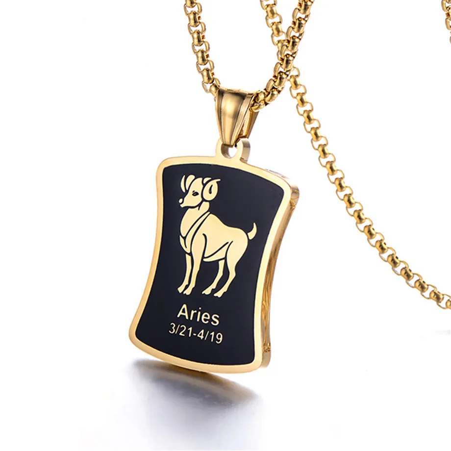 Značka Zodiac Aries Leo Pendant Náhrdelníky pre mužov a ženy Zlatá farba z nehrdzavejúcej ocele 12 konštelácií šperky darček Dropshipping