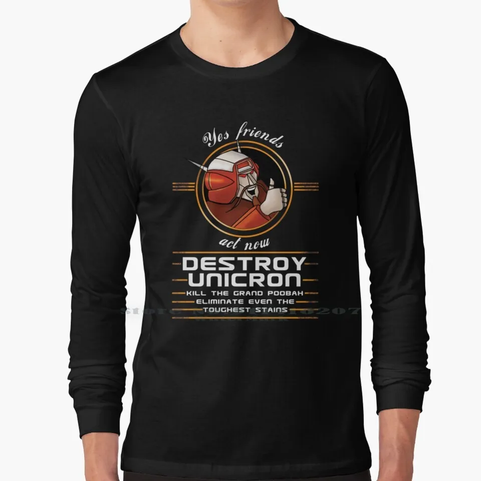 Zničte Unicron Transform Retro Movie Tee 100% bavlna s dlhým rukávom tričko TF BOTS film retro robot karikatúry hračky nerd geeky