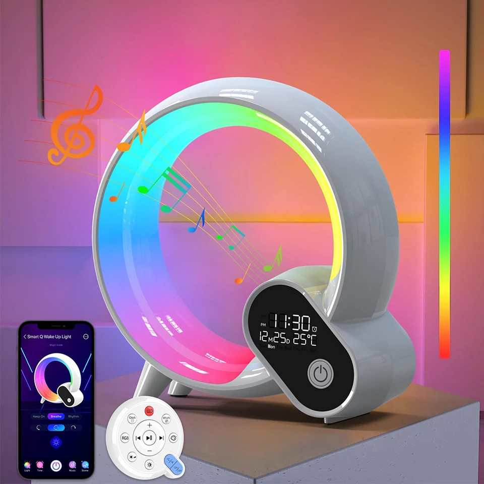 Zobuďte sa svetlo, inteligentný východ slnka pre deti pre deti detský zvukový stroj s 15 upokojujúcimi zvukmi Bluetooth Nočné svetlo