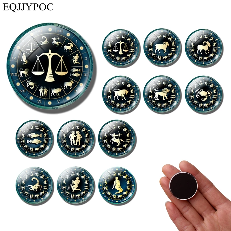 Zodiak znamenie chladničky Magnet konštelácie 30 mm chladnička magnety Leo Scorpio Aries Libra narodeniny chladničky Domáca výzdoba