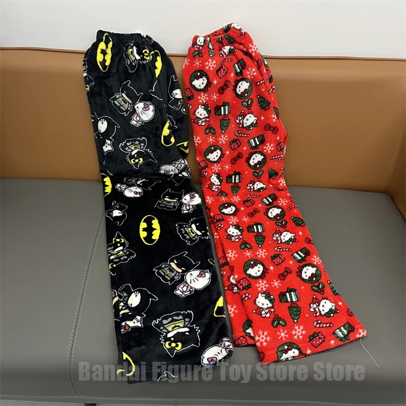 Zodpovedajúci batman pyžamám zimné anime jesenné nohavice Hellokitty periférne karikatúry dámy teplé príležitostné vianočné flanelové nohavice oblečenie