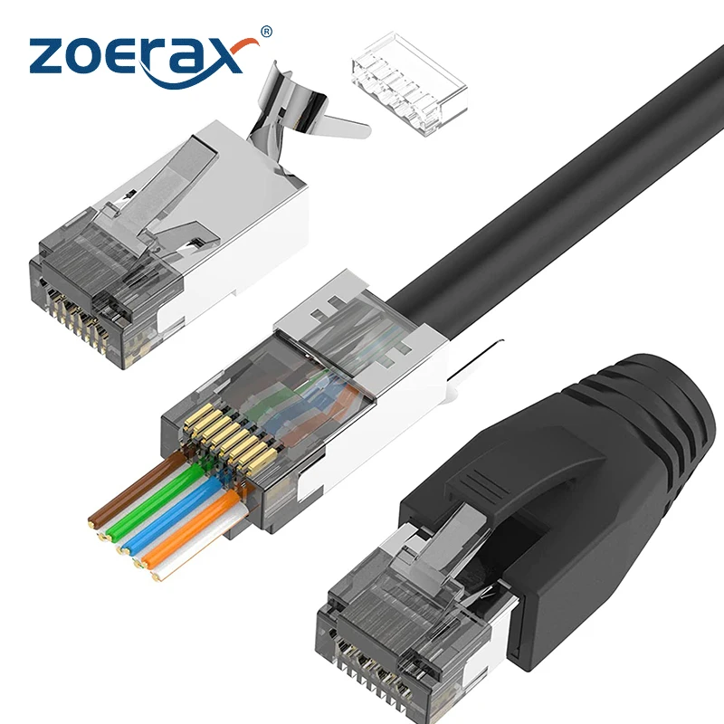 Zoerax 10ks CAT6A CAT7 CONNEKTOR, konektory RJ45 prechádzajú cez 3-konektory s objemom cat7, UL-BRONT s 10ksovými reliéfnymi topánkami