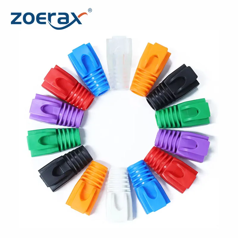 Zoerax 50-Pack Cat6a/Cat7 Ethernet RJ45 topánky Zmiernenie káblových oblúkových káblových uzáverov Kryt konektora Kryt Kryt Kryt Soft Plastu (OD 7,5 mm)