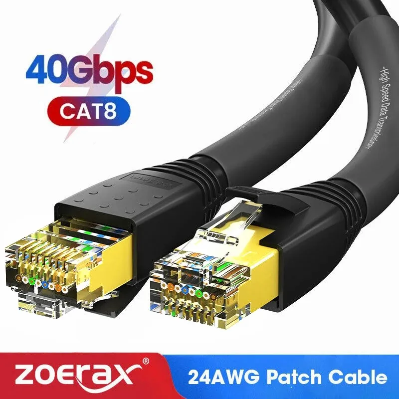Zoerax Cat8 Ethernet kábel 24awg 40 Gbps 2000 MHz High -Speed ​​Gigabit Sftp LAN Network Internetové káble, vonkajšie a vnútorné