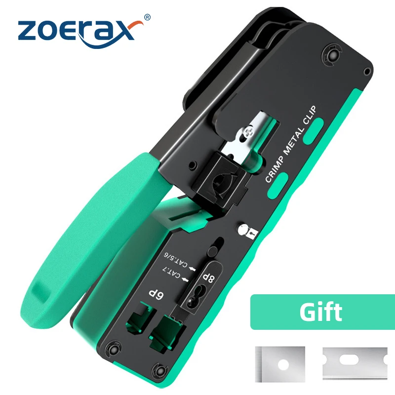 Zoerax RJ45 Crimper Tool Pass cez konektory Crimper /Wire Stripper /Wire Cutter pre CAT5 CAT5E CAT6 CAT6A /7