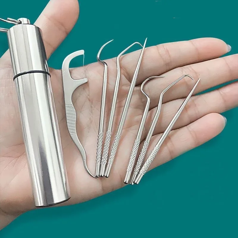 Zohatená oceľ špáradla Sada Flossing Opätovné použiteľné špáradlá prenosné špáradlo FLOSS Zuby Čistiteľ perorálne čistenie