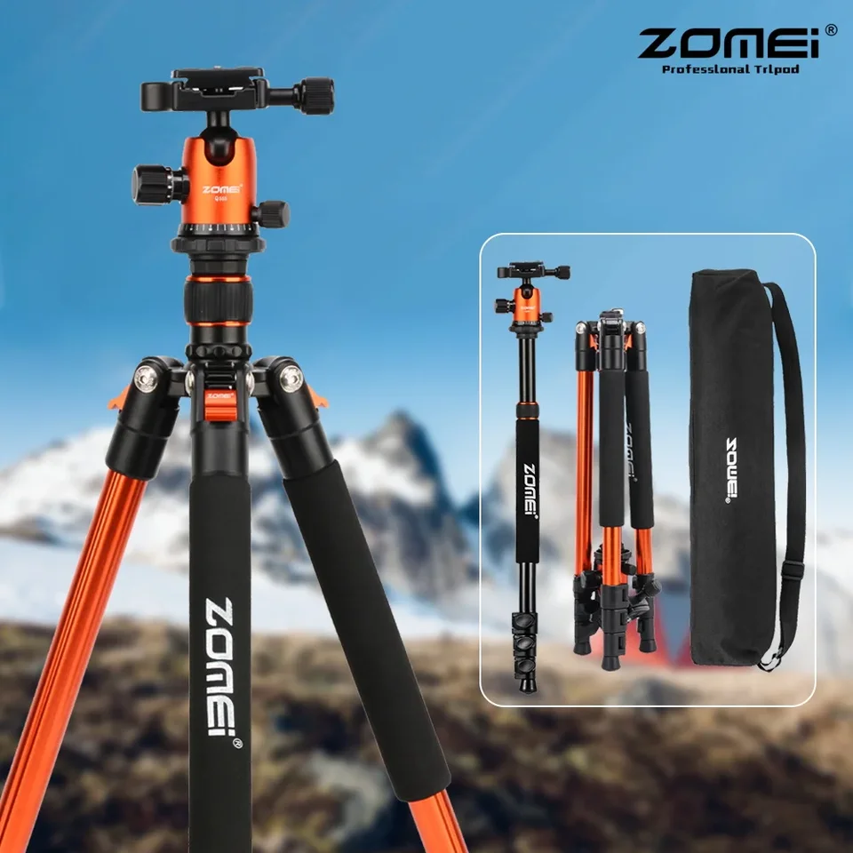 ZOMEI Q555 Profesionálny hliníkový videokamera statív 360 ° guľôčková hlava 157 cm/61,8 palca cestovný statív maximálna záťaž 5 kg pre DSLR