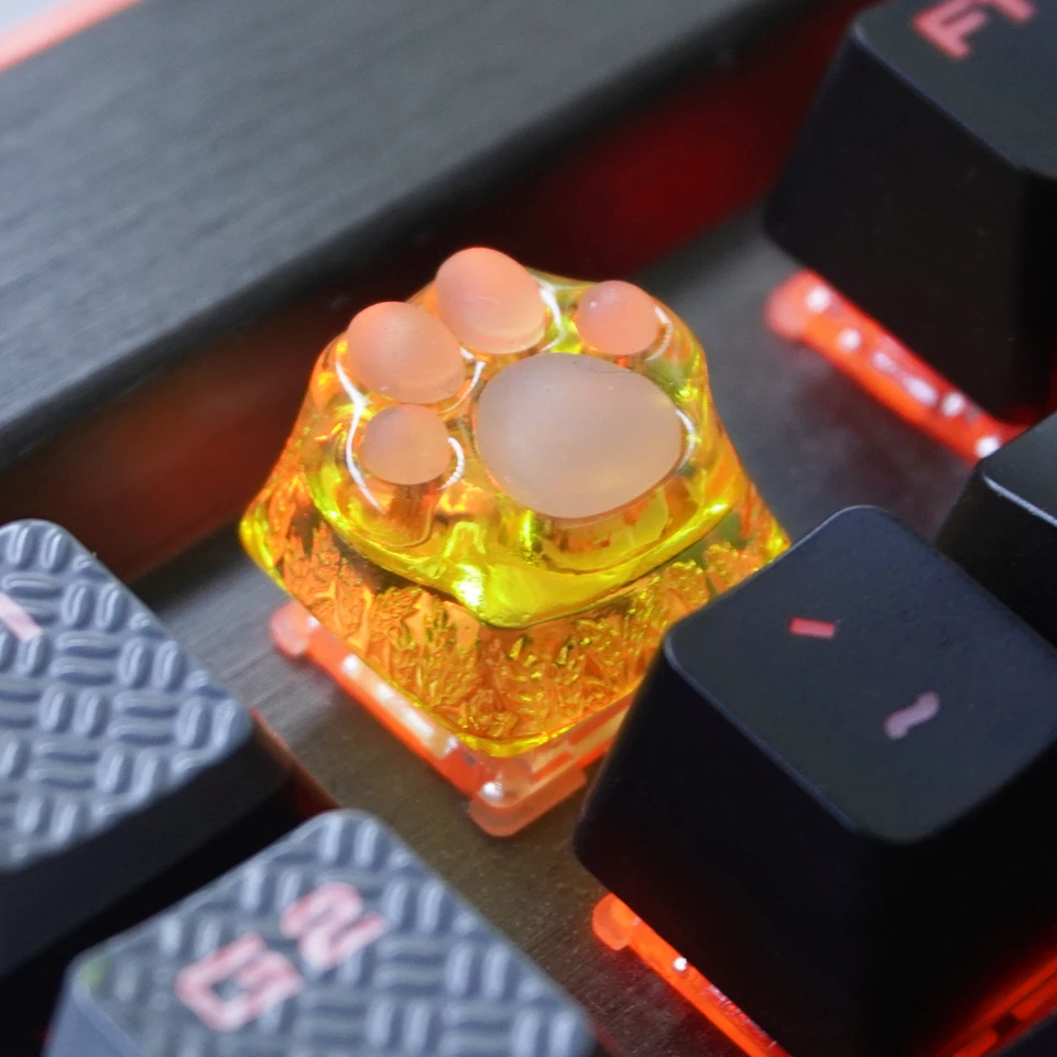 Zomoplus Kitty Paw 3D Artisan Keycaps Resin & Silikone Cute Yellow Key Caps pre mechanický darček kebord pre milenec mačiek