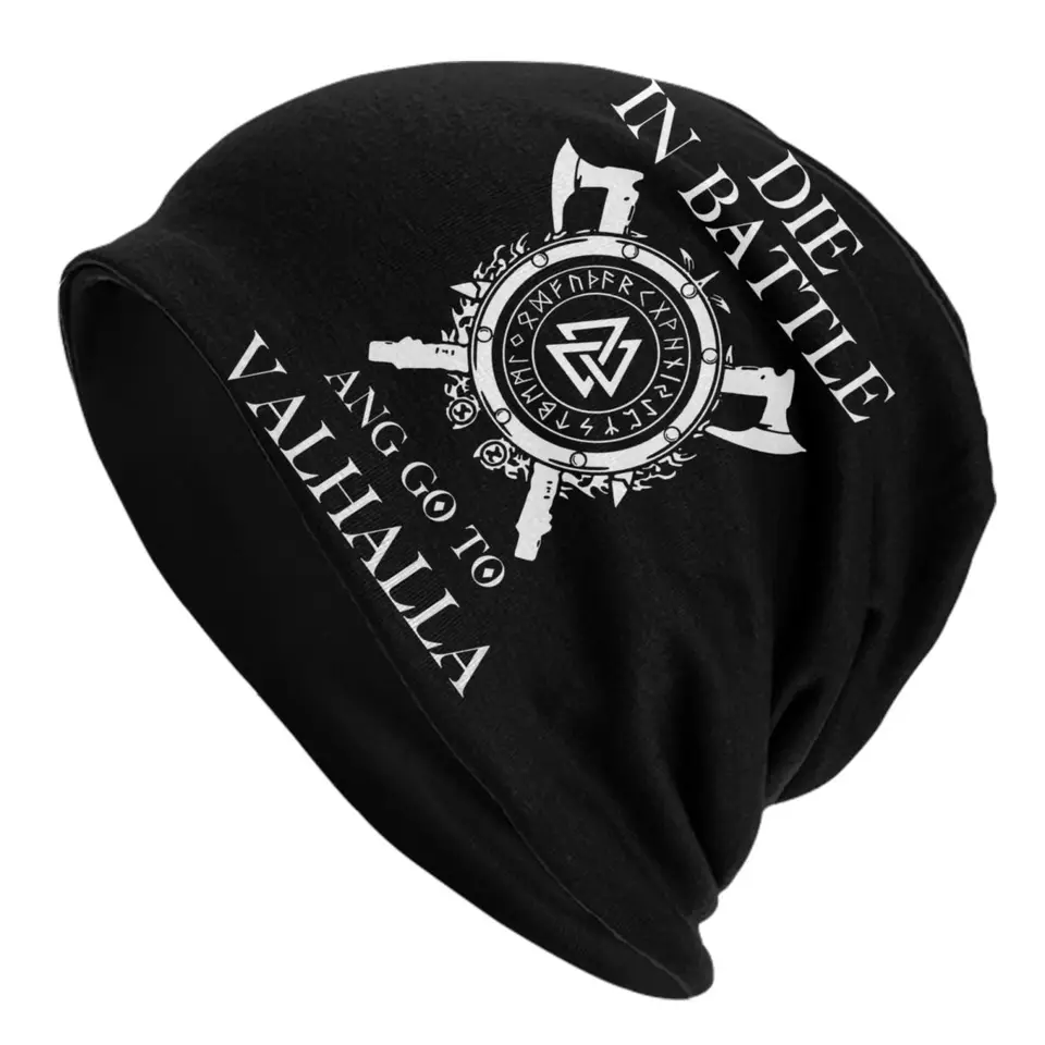 Zomrieť v bitke a choďte do klobúkov Valhalla Bonnet Cool pletený klobúk pre mužov Ženy na jeseň zima teplá vikingová odin lebky čiapky čiapky