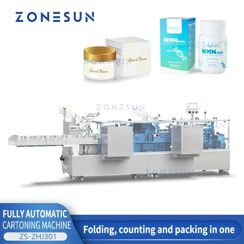 Zonesun Automatický kartónový boxový balený stroj Kozmetická fľaša trubice balenie tváre ručný krém ZS-ZHJ301
