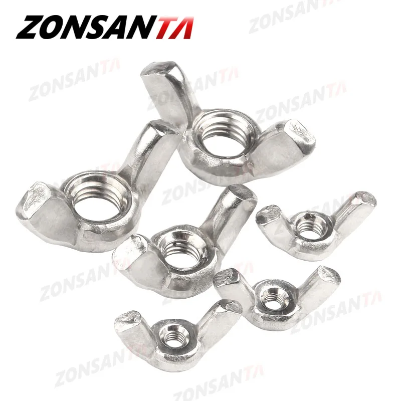 Zonsanta krídlové orechy M3 m4 m5 m8 m8 m10 m12 304 bezstatné oceľ Utiahnite orechové orechové orechy ingot din315 očné orechy