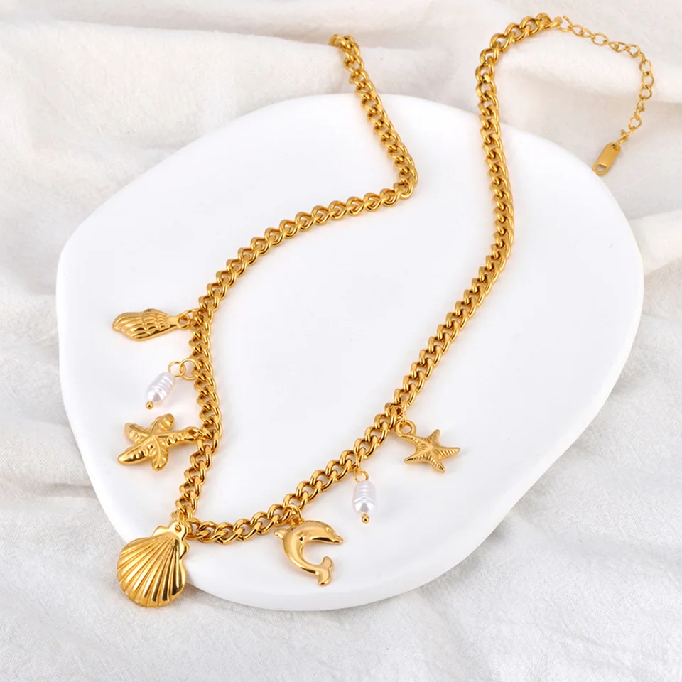 Zoomango Trendy z nehrdzavejúcej ocele škrupina Starfish Pearl Charm Nurdere pre ženy 18k zlaté oslave šperky жерелье tiki n24087