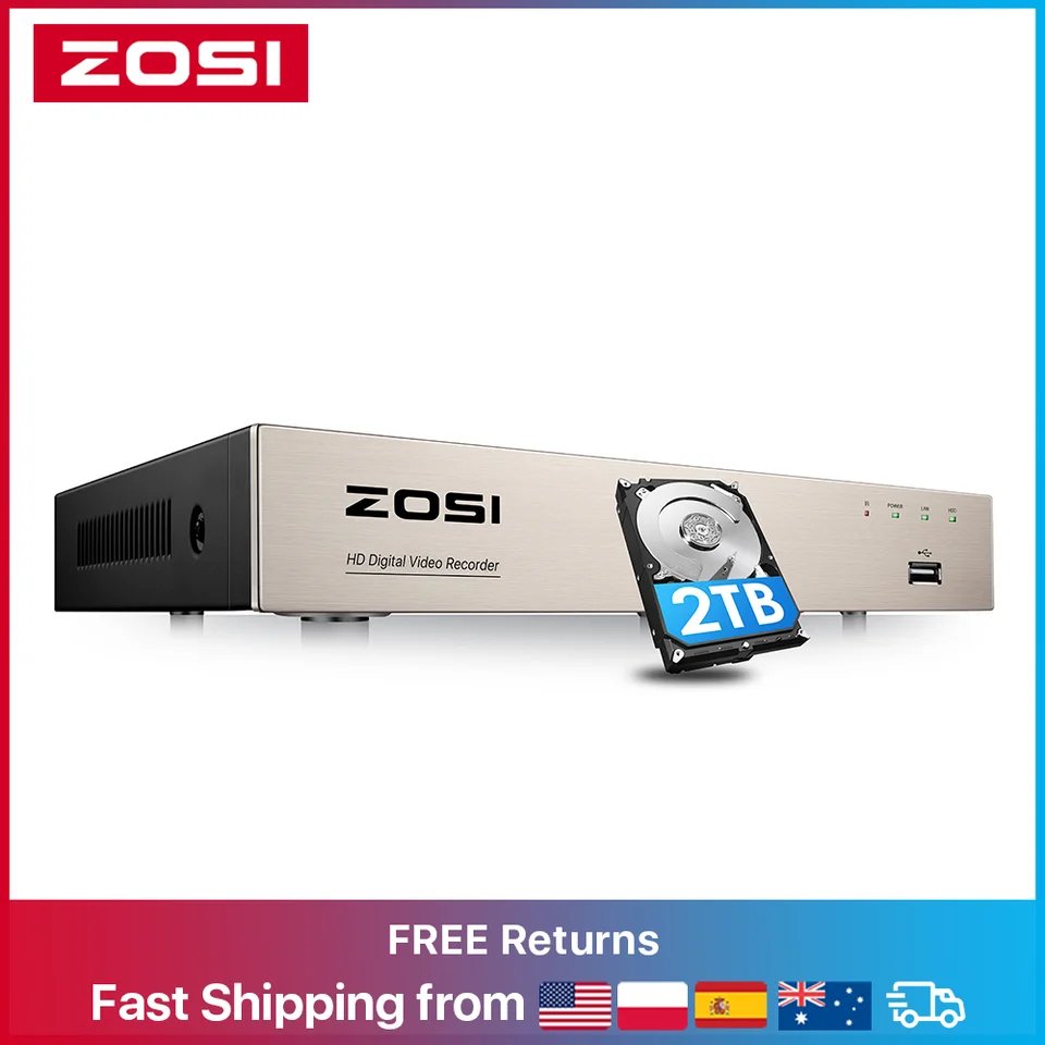 Zosi 1080p 8 Channel 8ch AHD CVI TVI CVBS DVR 1920*1080 2MP CCTV Video Recorder Hybrid Cam Security System
